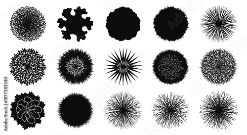 Black and white burst, explosion, and spiky circle vector icons, set of 16