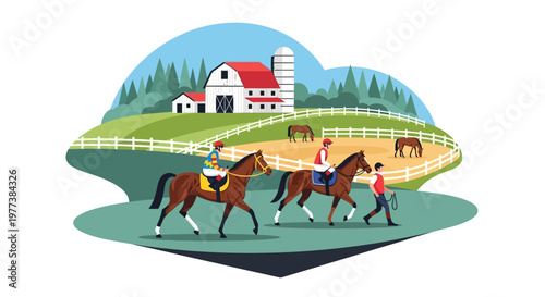 Two Racehorses with Jockeys, Approaching, Brown Coats, Racing Style.