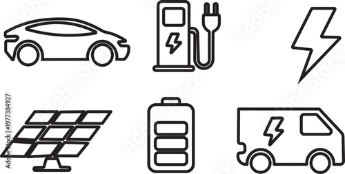 Electric vehicle charging icons .charging station vector icon set