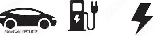 Electric vehicle charging icons .charging station vector icon set