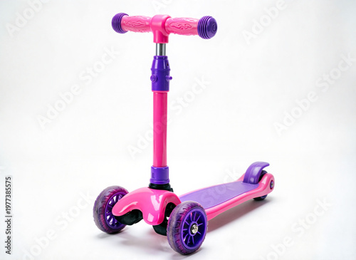 children's plastic scooter with three wheels on white