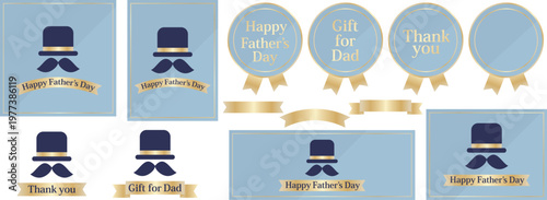 父の日のカードと装飾セット　くすみブルー＆ゴールド