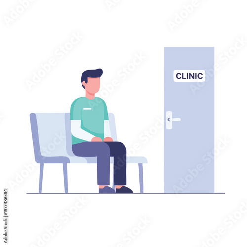 Man sitting patiently in clinic waiting room for appointment.