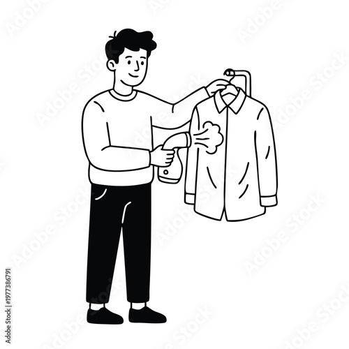 Man Steaming a Shirt for Wrinkle Removal.