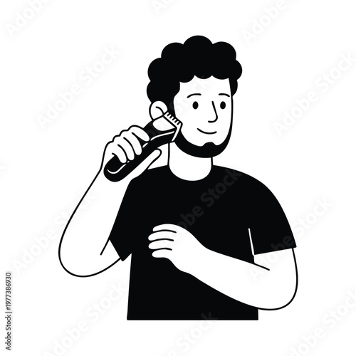 Man trimming his beard with an electric trimmer.