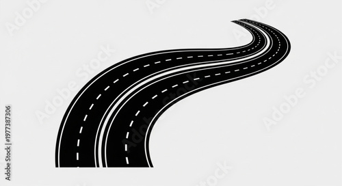 Curving Asphalt Road with White Dashed Lines.