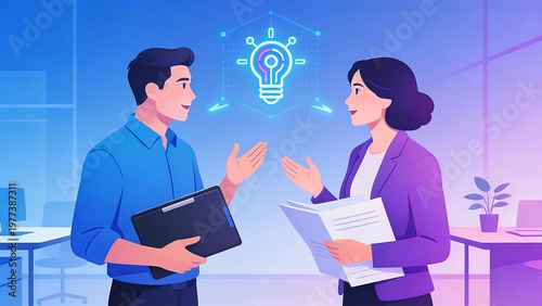 Generative Ai illustrates a professional discussion with innovative ideas