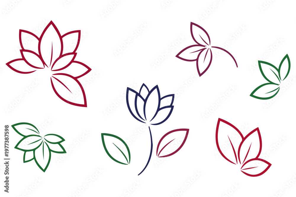 Fototapeta premium Flower Illustration Vector, Elegant Retro Floral Elements, Simple Shapes