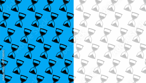 Hourglass Pattern Design. Seamless Time Symbol Illustration. Sand Timer Repeating Motif. Minimal Line Art Style. Background For Wallpaper Textile.