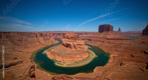 Horseshoe Bend Canyon with Colorado River Aerial Desert Landscape.
