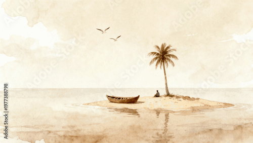 Peaceful Spot Small Island in Calm Waters isolated watercolor vector illustration svg