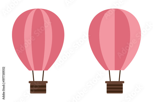 Set of two pink hot air balloons flat vector illustration