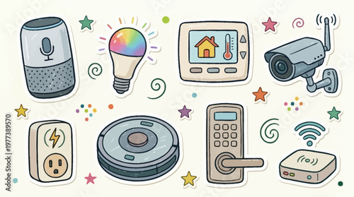 Smart Home Devices Illustration on White Background