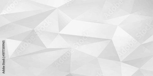 Abstract geometric pattern is made up of numerous triangular and polygonal facets with various shadows and highlights, a visually interesting minimalist background.