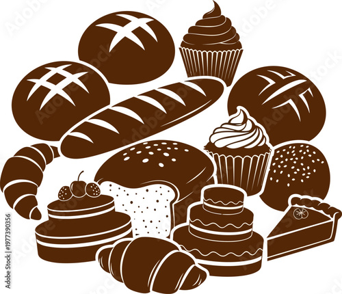 Assorted Bakery Pastries And Bread Selection.