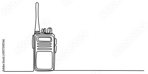 A single continuous line drawing of a portable walkie talkie radio device on a clean white background Vector, illustration
