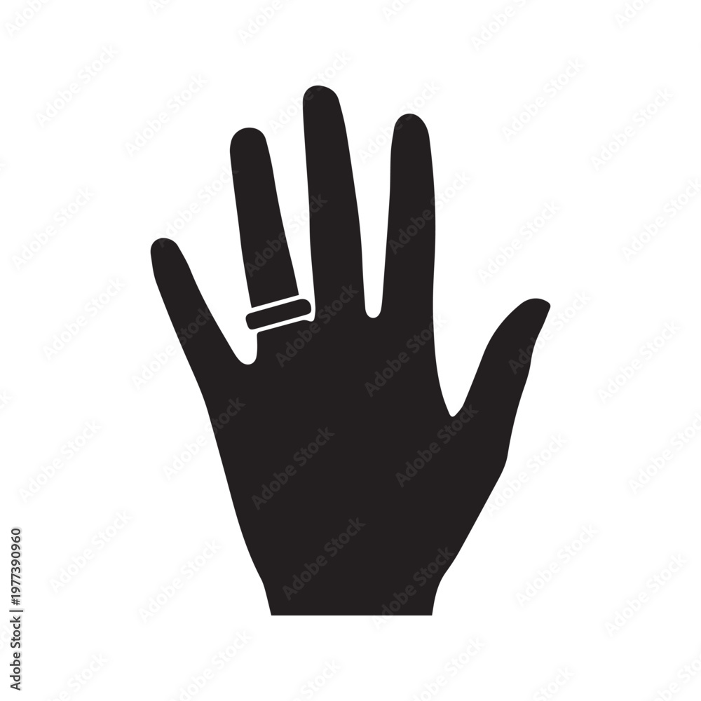 Obraz premium Vector graphic depicting a human hand with a wedding ring on white background 