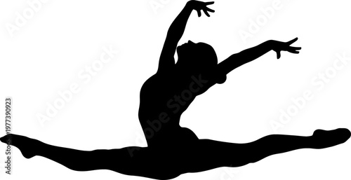 Ballerina Silhouette Performing Grand Jete Leap.
