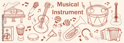 vector set of different Musical Instrument types . line art .Musical Instrument  elements set . sketches Musical Instrument art . vector illustration