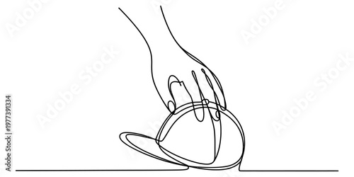 A single continuous line drawing of a hand placing a cap on a flat surface in minimalist style Vector, illustration