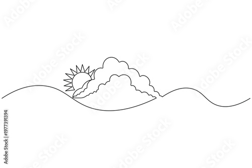Cloud continuous one line art drawing of minimal sky symbol on white background

