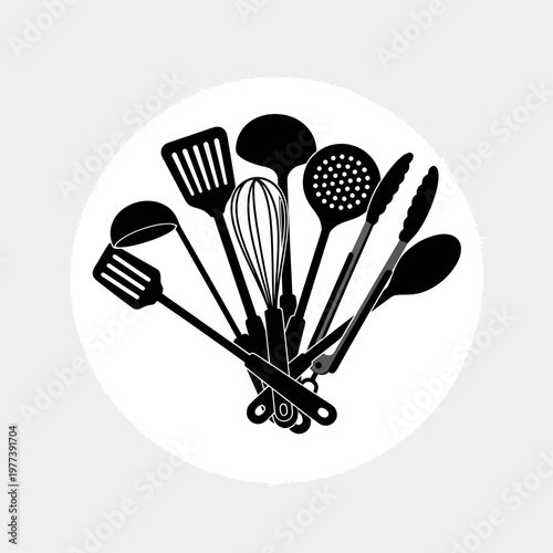 Black Cooking Utensils Set Silhouette.