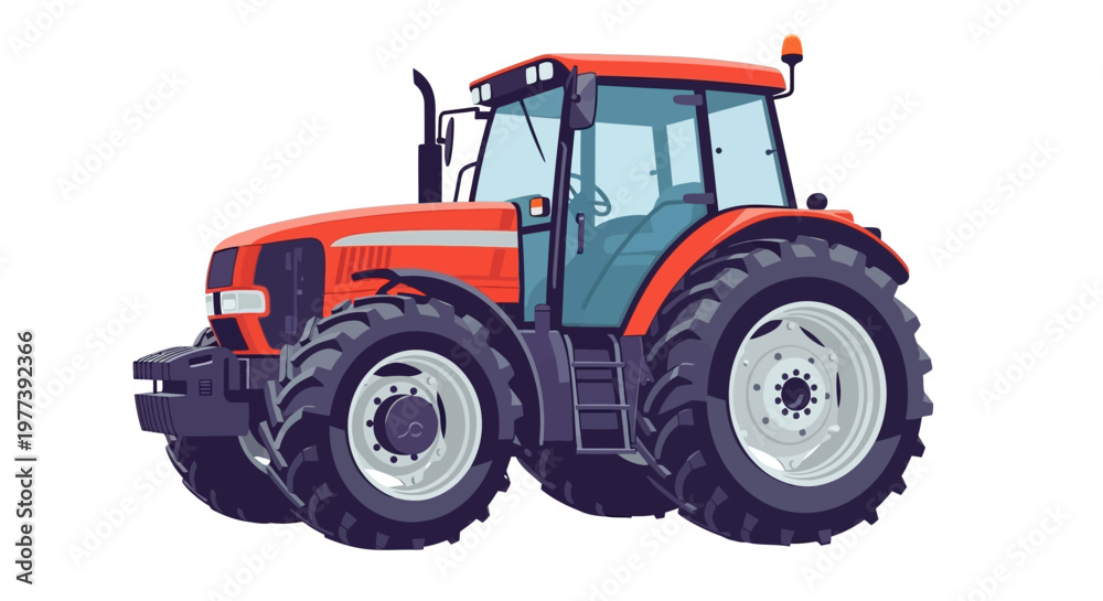 Obraz premium Red Modern Tractor Illustration with Large Tires and Glass Cabin