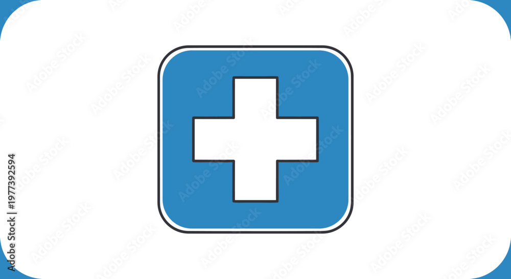 Fototapeta premium A simple, clean, and modern graphic icon representing a white cross on a blue square background with rounded corners.