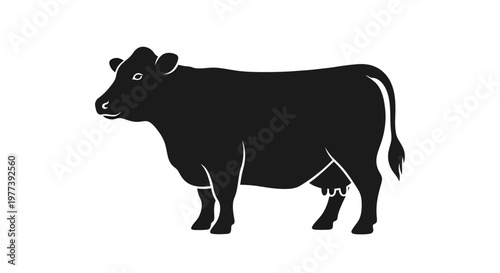 Black Cow Silhouette Vector Illustration Graphic of Farm Animal Standing Isolated on White Background for Livestock and Agriculture Concepts
