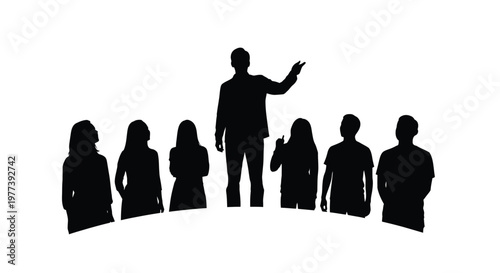 A group of people in a striking black silhouette