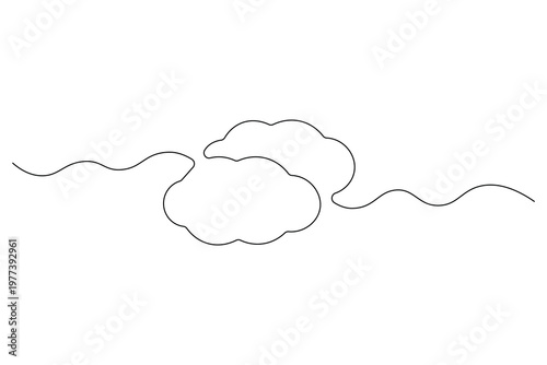 Cloud continuous one line art drawing of minimal sky symbol on white background
