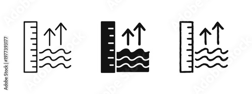 Water Level and Evaporation Icon Set - Outline, Solid, and Sketch Styles