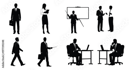 Diverse business professionals in various poses a striking silhouette