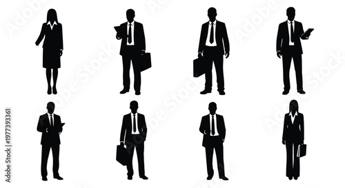 Group of business people in formal attire black silhouette