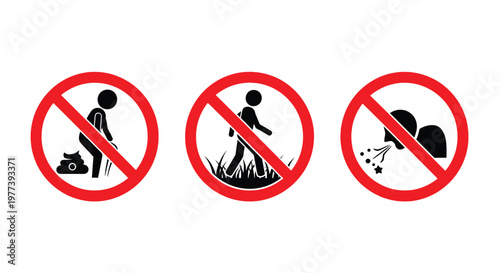 Prohibited actions urinating defecating and littering illustrated as a silhouette