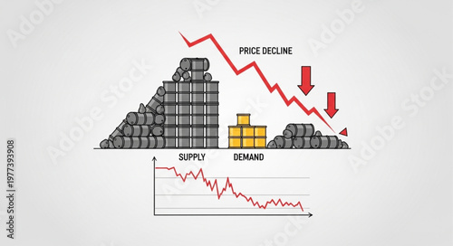 Stock Market Crash Downward Trend Graph and Falling Prices.