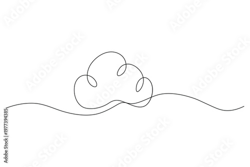 Cloud continuous one line art drawing of minimal sky symbol on white background
