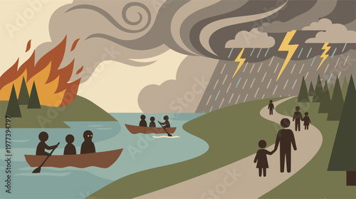 Environmental crisis leading to human displacement: wildfires and storms