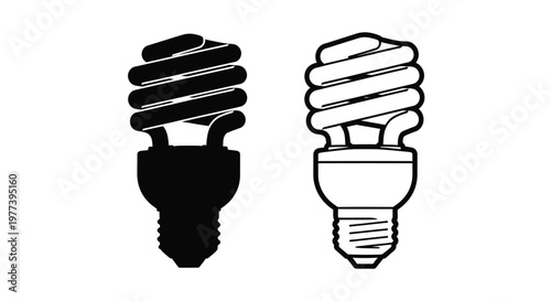 Two compact fluorescent lamps one in solid black silhouette