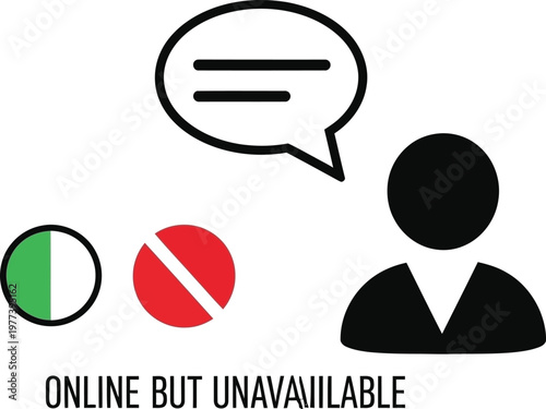 A vector graphic illustration of a person trying to communicate online but unavailable