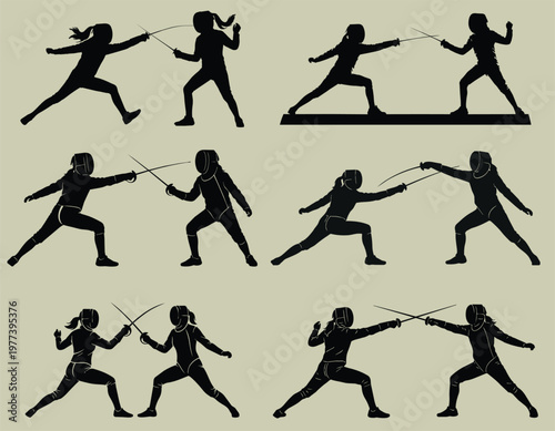 fencing sport player silhouette vector