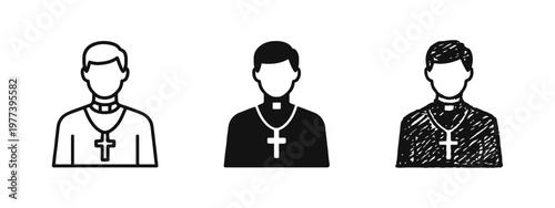 Priest Icon Set - Clergyman and Pastor Symbol in Three Vector Styles