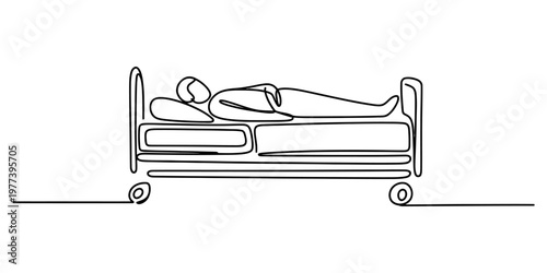 A continuous single line drawing of a sick person resting in a hospital bed for medical concept Vector, illustration