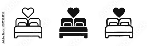 Romantic Bed Icon Set - Honeymoon and Love Furniture Symbols in Multiple Styles