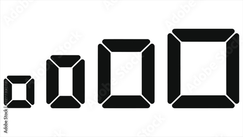 Minimalist Black Geometric Rectangular Frame Silhouettes on White Background; Abstract Vector Graphic Elements for Video Production Pipeline, Motion Graphics Design, and Creative Content Layouts