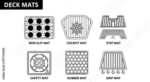 Collection of marine deck mats including non-slip, cockpit, step, safety, rubber, and grip variations