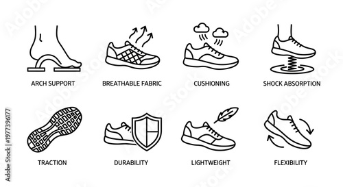 Shoe Features Explained Arch Support, Breathable Fabric, Cushioning, Shock Absorption, Traction, Durability, Lightweight, and Flexibility