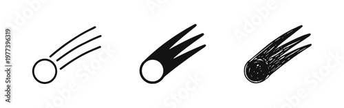 Comet Icon Set - Shooting Star and Meteor Vector Symbols in Three Styles