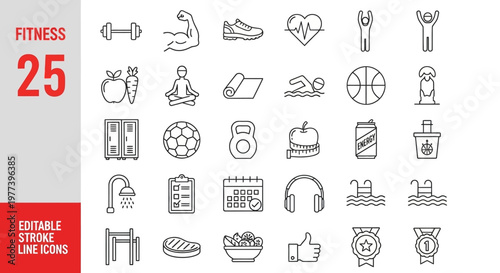Collection of fitness and wellness icons for health and exercise, representing a healthy lifestyle