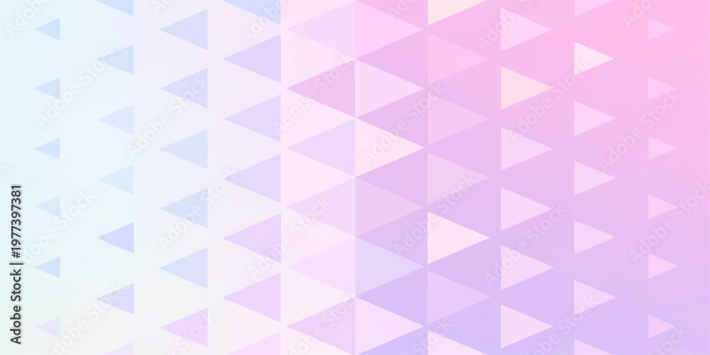 Fototapeta premium A geometric pattern of pastel triangles forming a gradient of soft, dreamlike hues. This design creates a visual experience of clean lines and gentle transitions.
